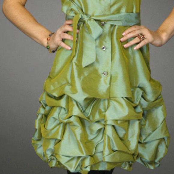 AVANT GARDE Crystal Button Bustle DRESS IRIDESCENT - Picture 2 of 4